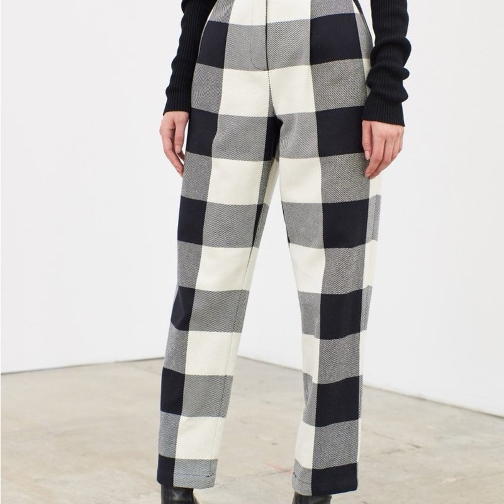 Mara Hoffman Black and White Trousers with Bold Buffalo Check
